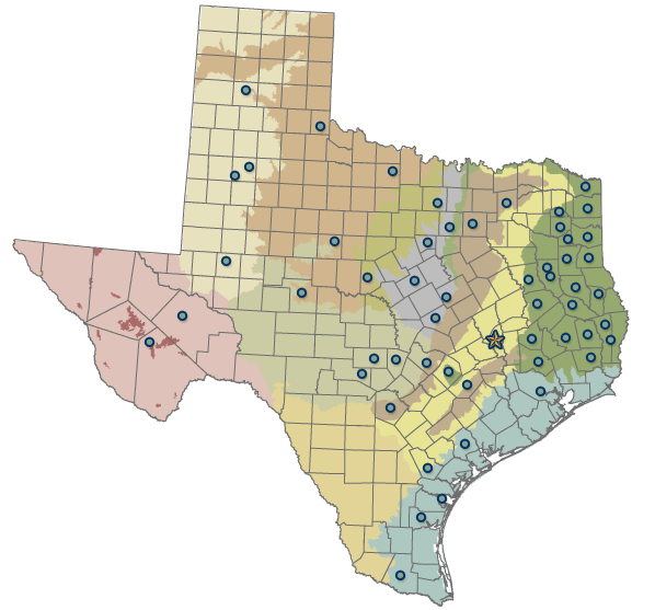 Map - State of Texas with a few reference cities and Locations.