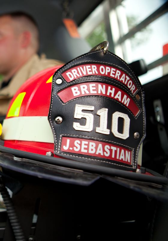 Firefighter helmet sitting on seat