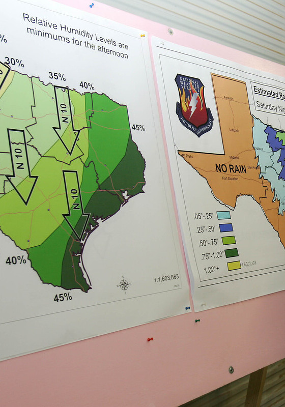 A display showing the estimated rainfall in different regions of texas