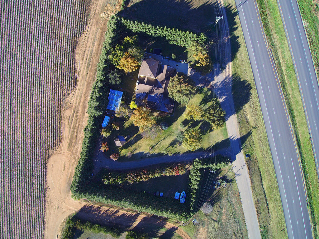 And aerial shot of a windbreak surrounding a residential compound