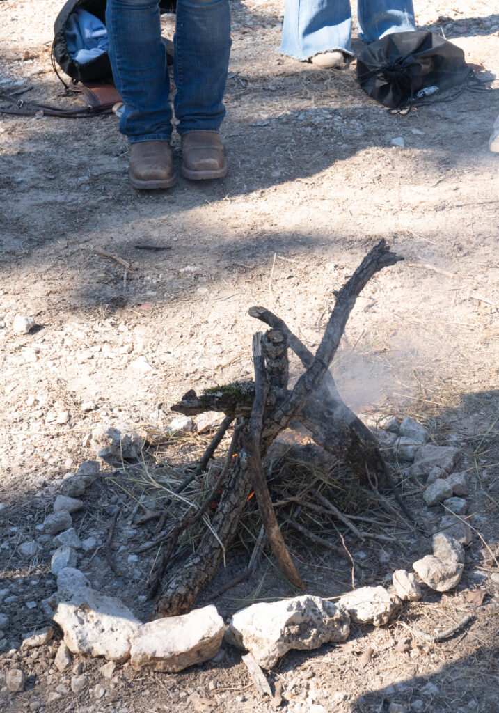 Campfire with rock ring around it
