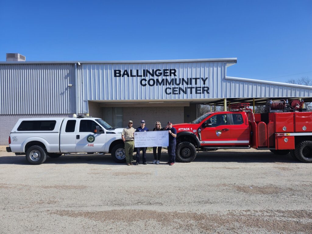 Big check presentation for Ballinger Fire Department for their small brush truck award