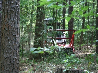 A forestry mulcher makes its way through the woods